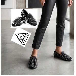 UNIF Hellbound Black Leather Spiked Studded‎ Loafers Flats 5 Womens